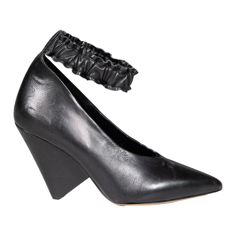 Isabel Marant Black Leather Ruched Ankle Heels Size IT 38