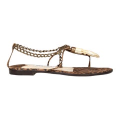 Jimmy Choo Brown Suede Leopard Print Horn Sandals Size IT 39