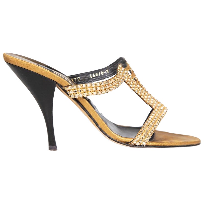 Gina Gold Crystal Embellished Sandals Size UK 7