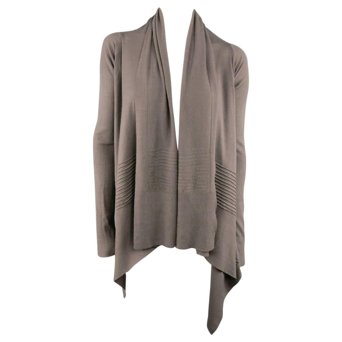 RICK OWENS Cardigan - Women's 2013 - Size S Taupe Ribbed Sleeve Draped