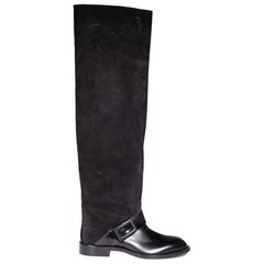 Roger Vivier Black Leather Over The Knee Suede Panel Boots Size IT 36