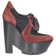 Burberry Suede Prorsum Stuart Wedge Lace Up Boots Taglia IT 40