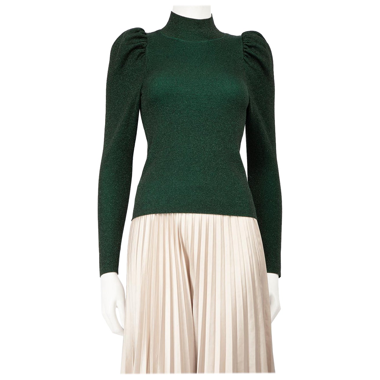 Alice + Olivia Green Wool Glitter Knitted Top Size S For Sale