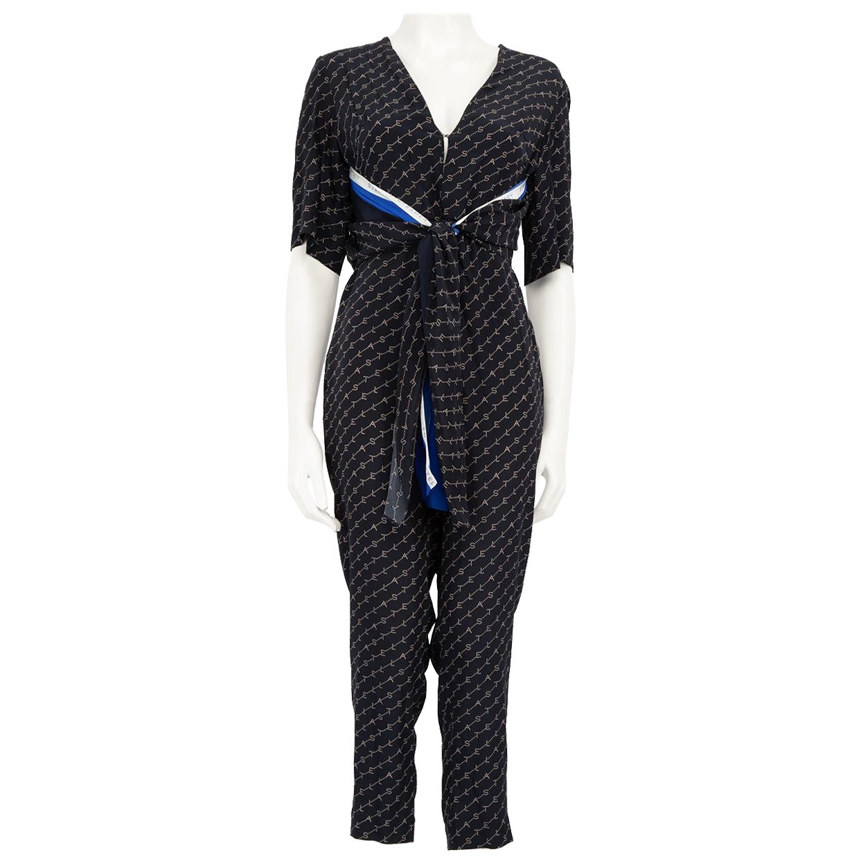Stella McCartney Navy Logo Print Waist Tie Jumpsuit Size XXS