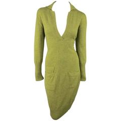 Hermes Vintage Size 10 Olive Cashmere Dress 