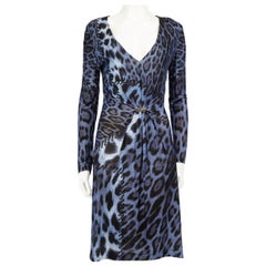 Roberto Cavalli Blue Leopard & Stitch Print Dress Size XL