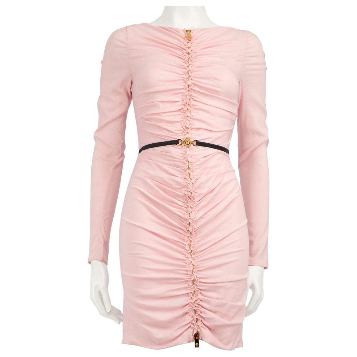 Versace Mini Vestido Rosa Acanalado con Cinturón Talla XS en venta