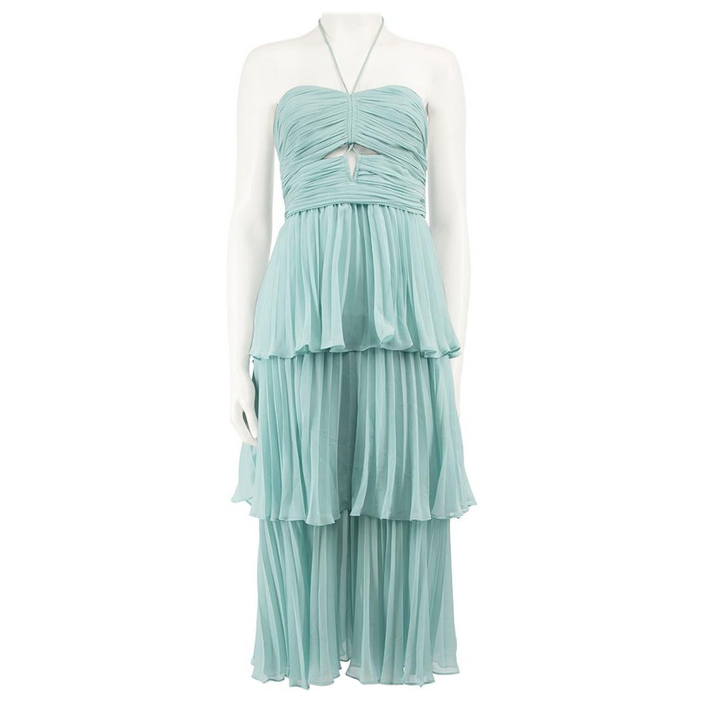 Self-Portrait Blue Pleated Cut-Out Tiered Midi Dress Size L