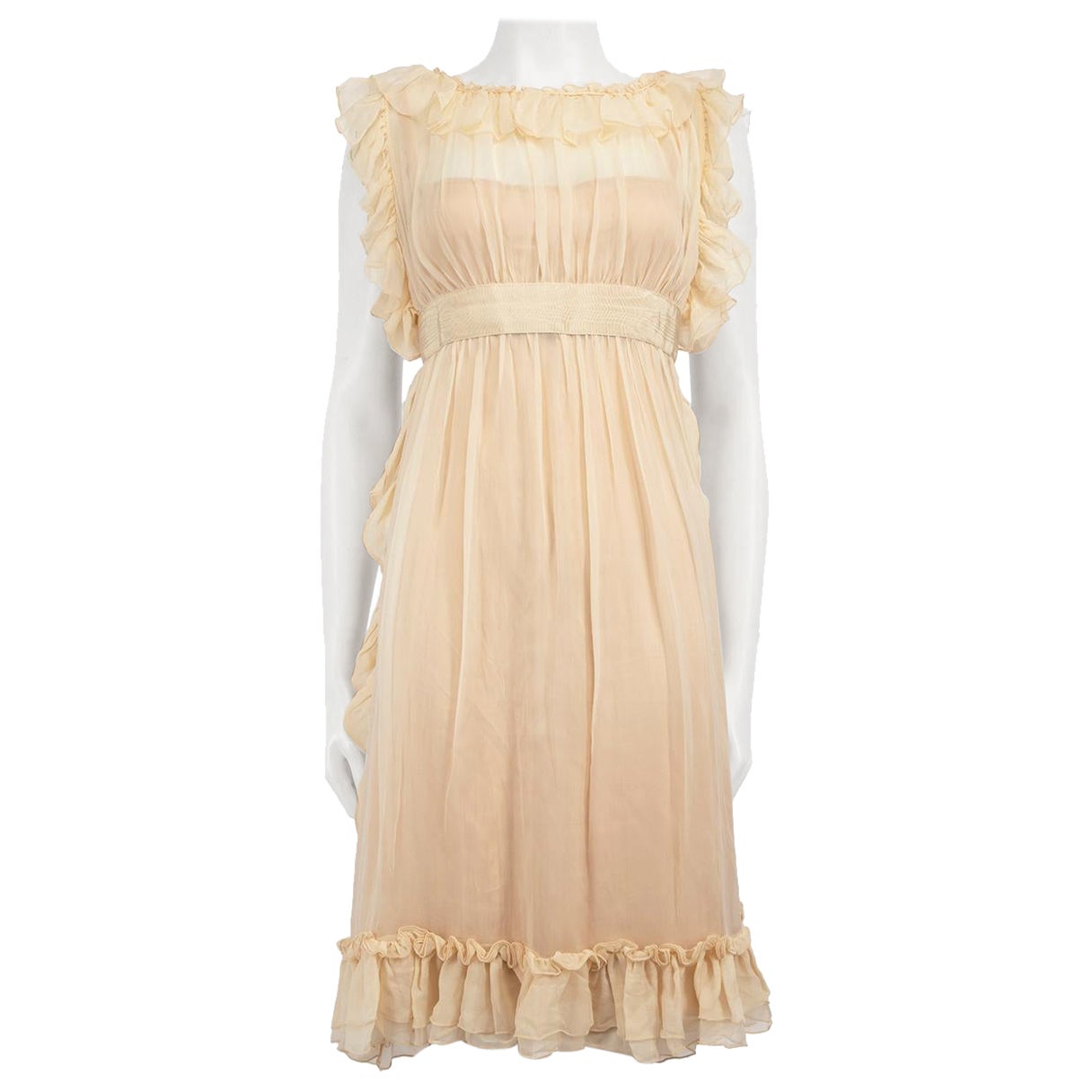 Dolce & Gabbana Beige Ruffle Trimmed Midi Dress Size S For Sale