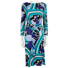 Emilio Pucci - Vestito midi con cintura astratta blu Taglia XXL
