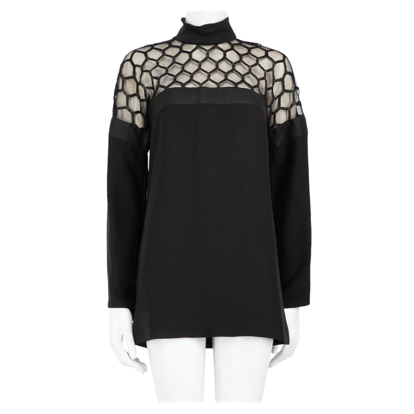 Gucci Black Silk Mesh Detail Long Sleeve Dress Size S For Sale