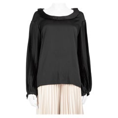 Balmain Camicetta a maniche lunghe in seta nera a pieghe taglia M.