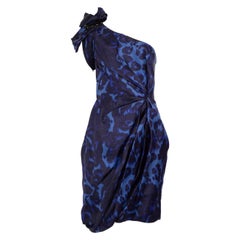 Marchesa Blue Silk Leopard Pattern Dress Size XXL