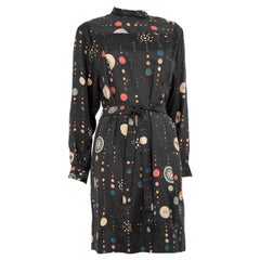 Isabel Marant Vestido Negro Seda Estampado Planeta Talla XS