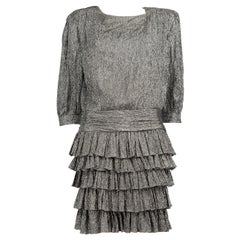 Saint Laurent Mini Vestido de Seda Plateada Talla L