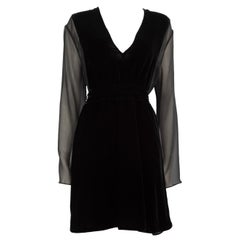 Chloé Black Velvet Sheer Panel Mini Dress Size L