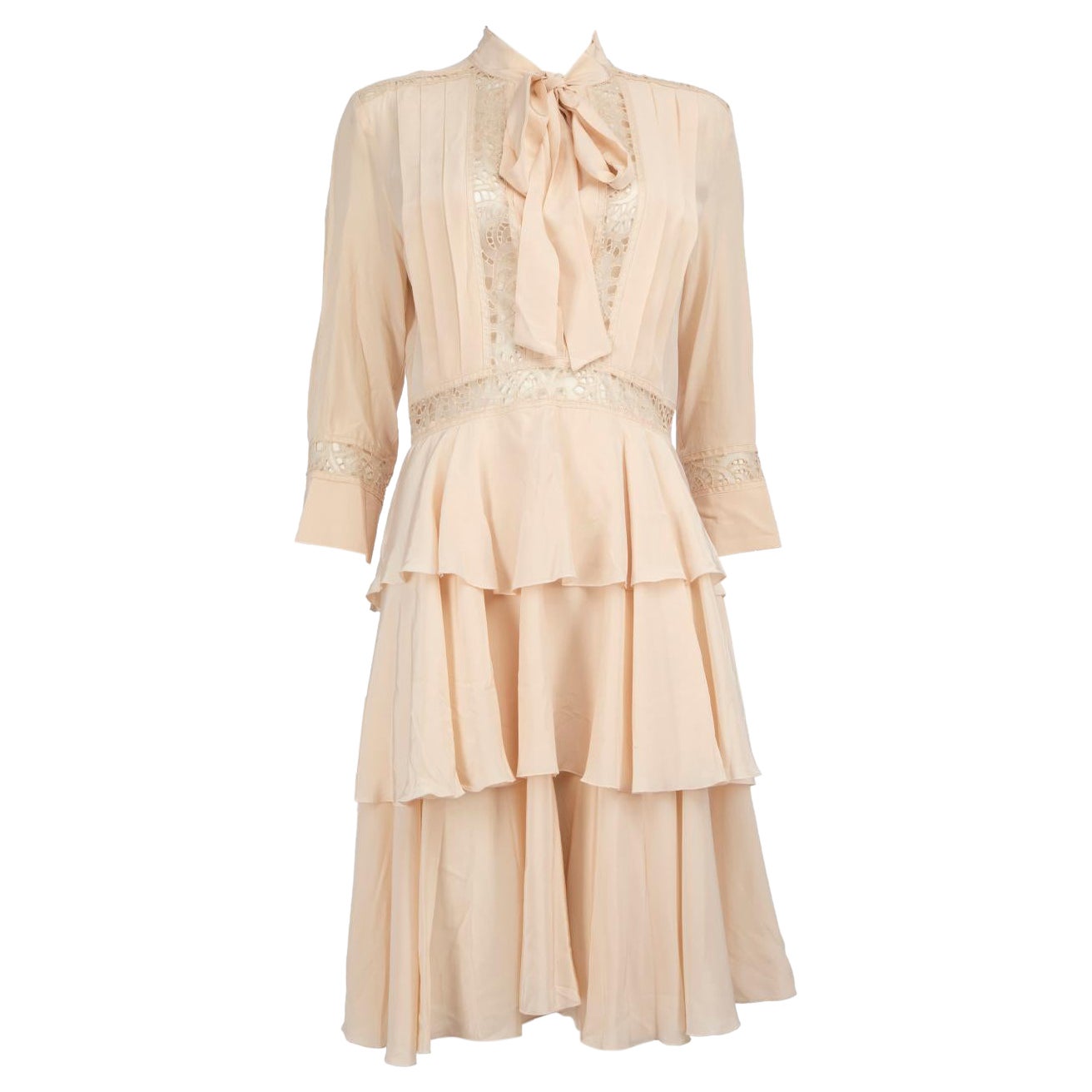 Ermanno Scervino Ecru Silk Tiered Lace Detail Dress Size L