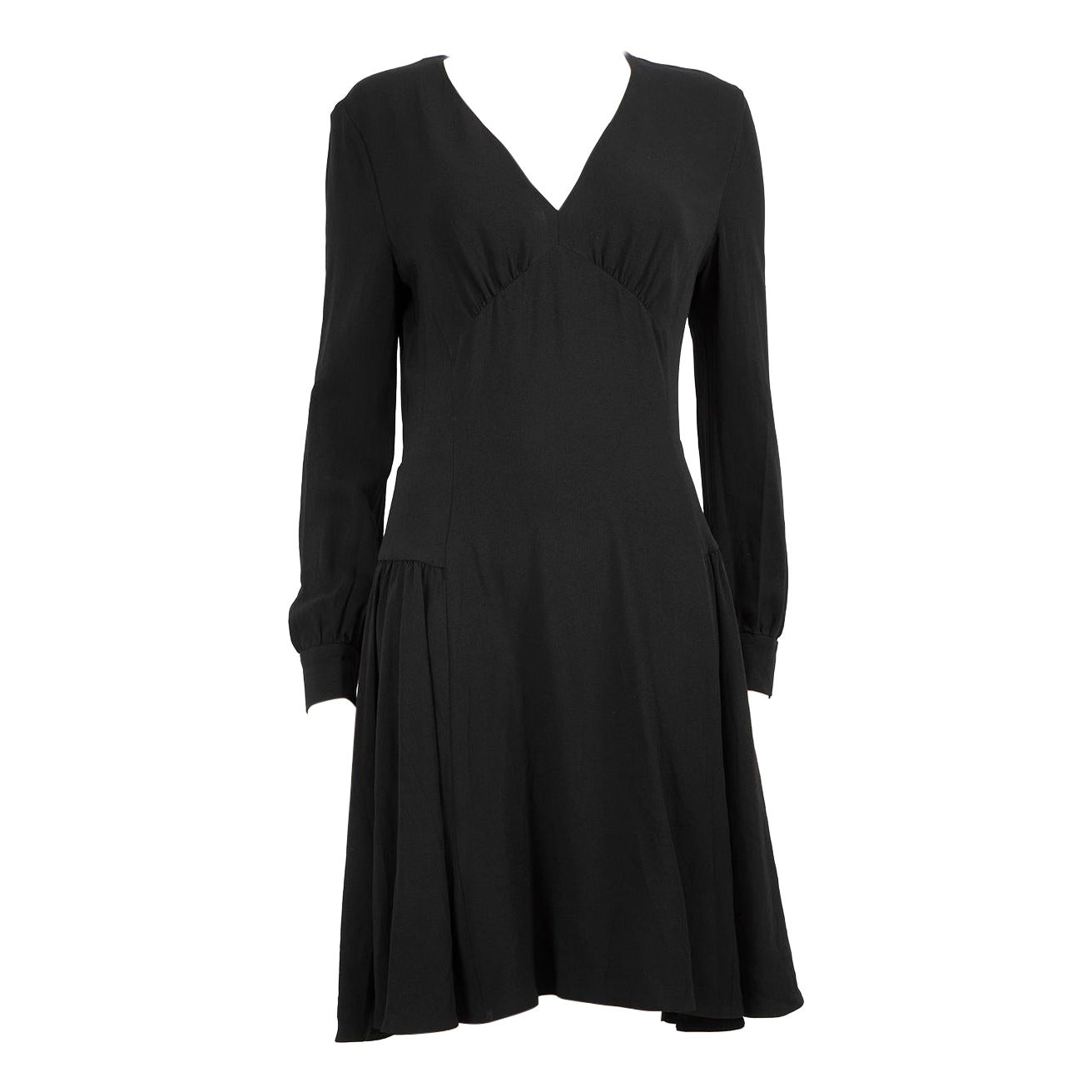 Prada Black Long Sleeves Gathered Skirt Dress Size L For Sale