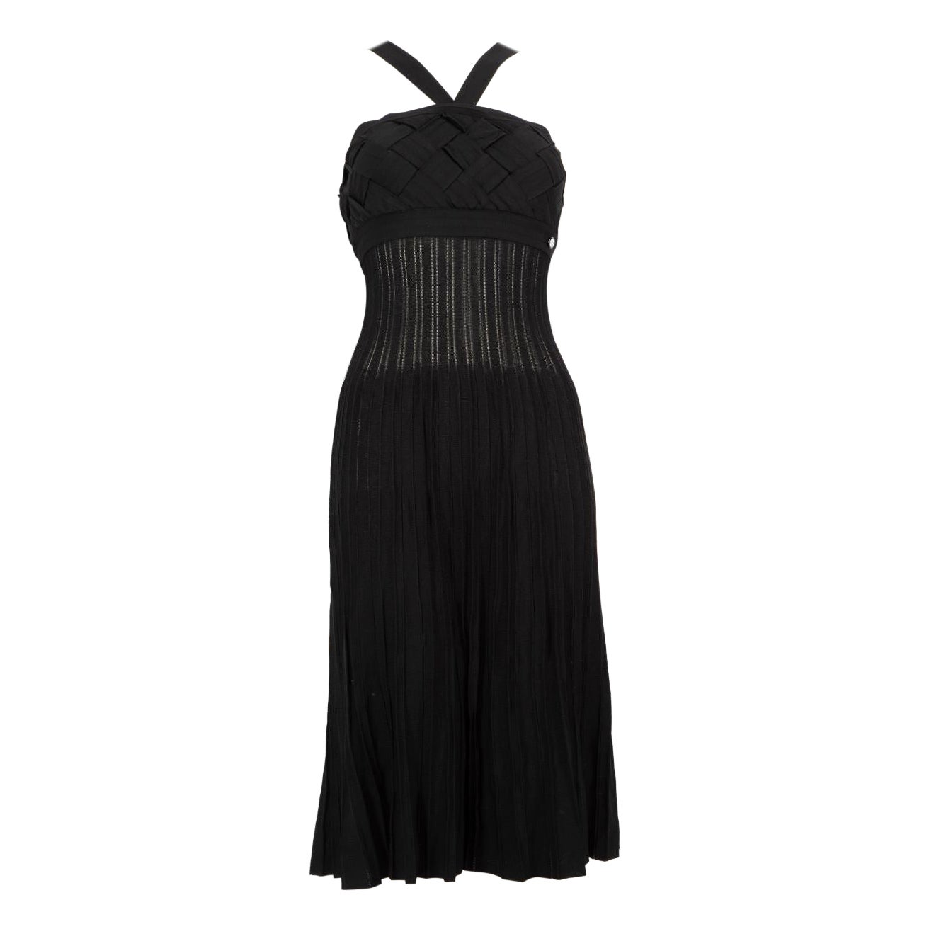 Chanel - Robe midi noire sans manches tissée, taille M