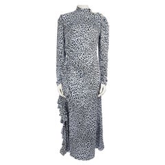 Alessandra Rich Blue Silk Leopard Print Maxi Dress Size L