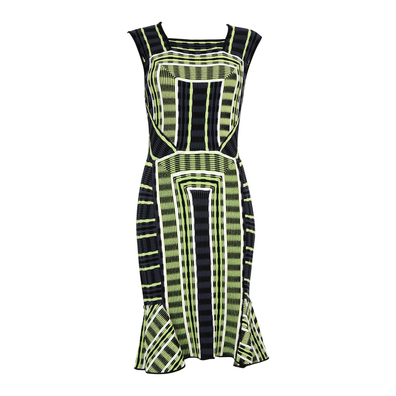 Missoni Green Square Neck Abstract Dress Size M For Sale