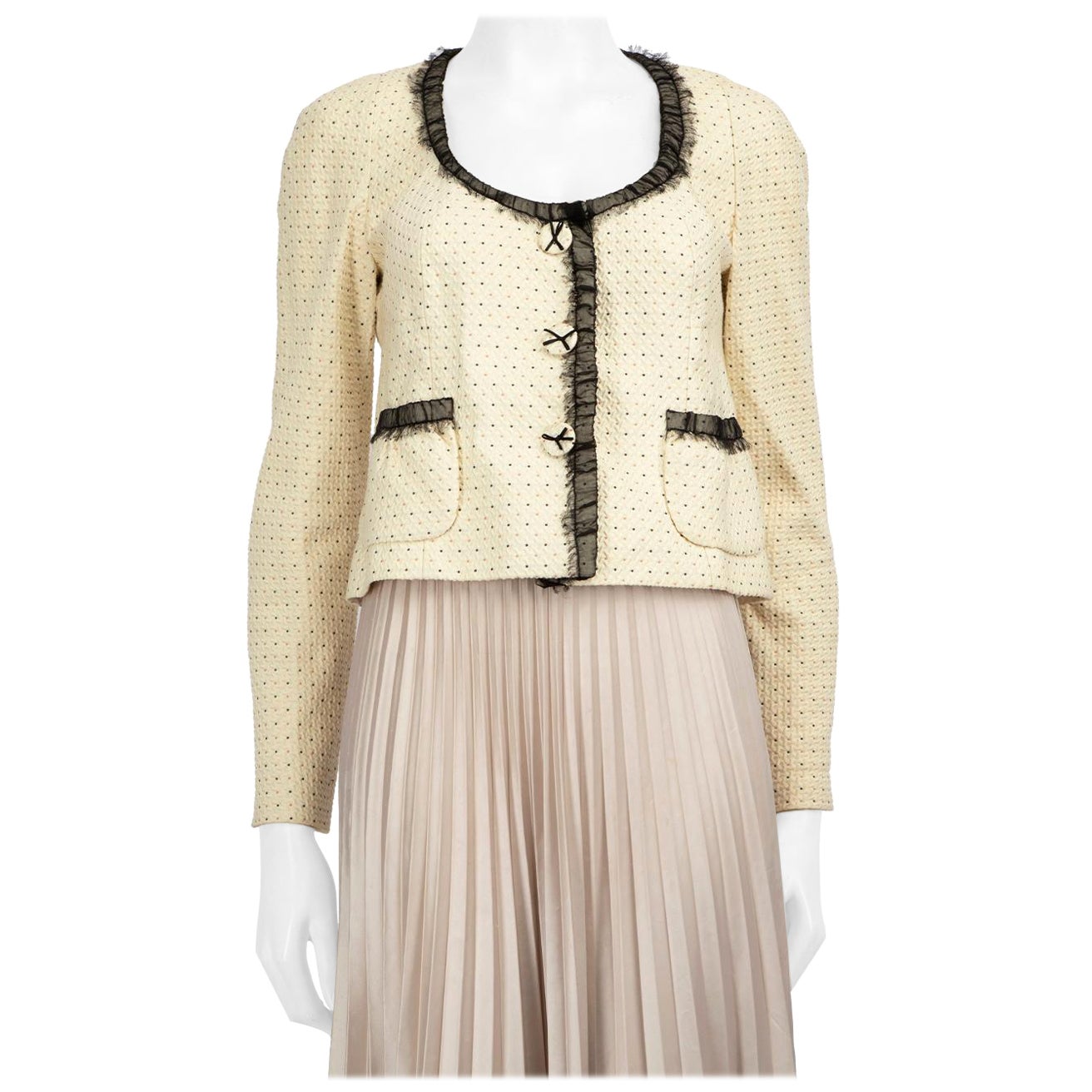 Max Mara Cream Lace Trim Bow Detail Blazer Size M