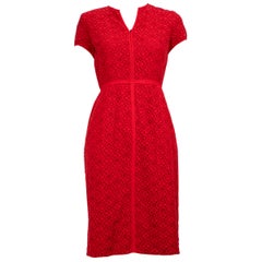 Carolina Herrera Rotes Spitzenkleid mit Reißverschluss vorne Größe M