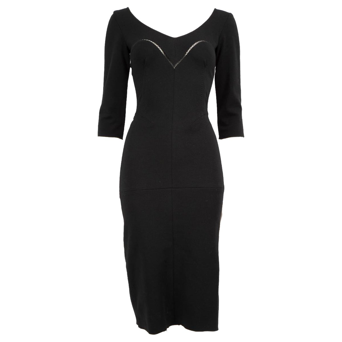 Louis Vuitton Schwarz Wolle V-Ausschnitt Midikleid Größe XS