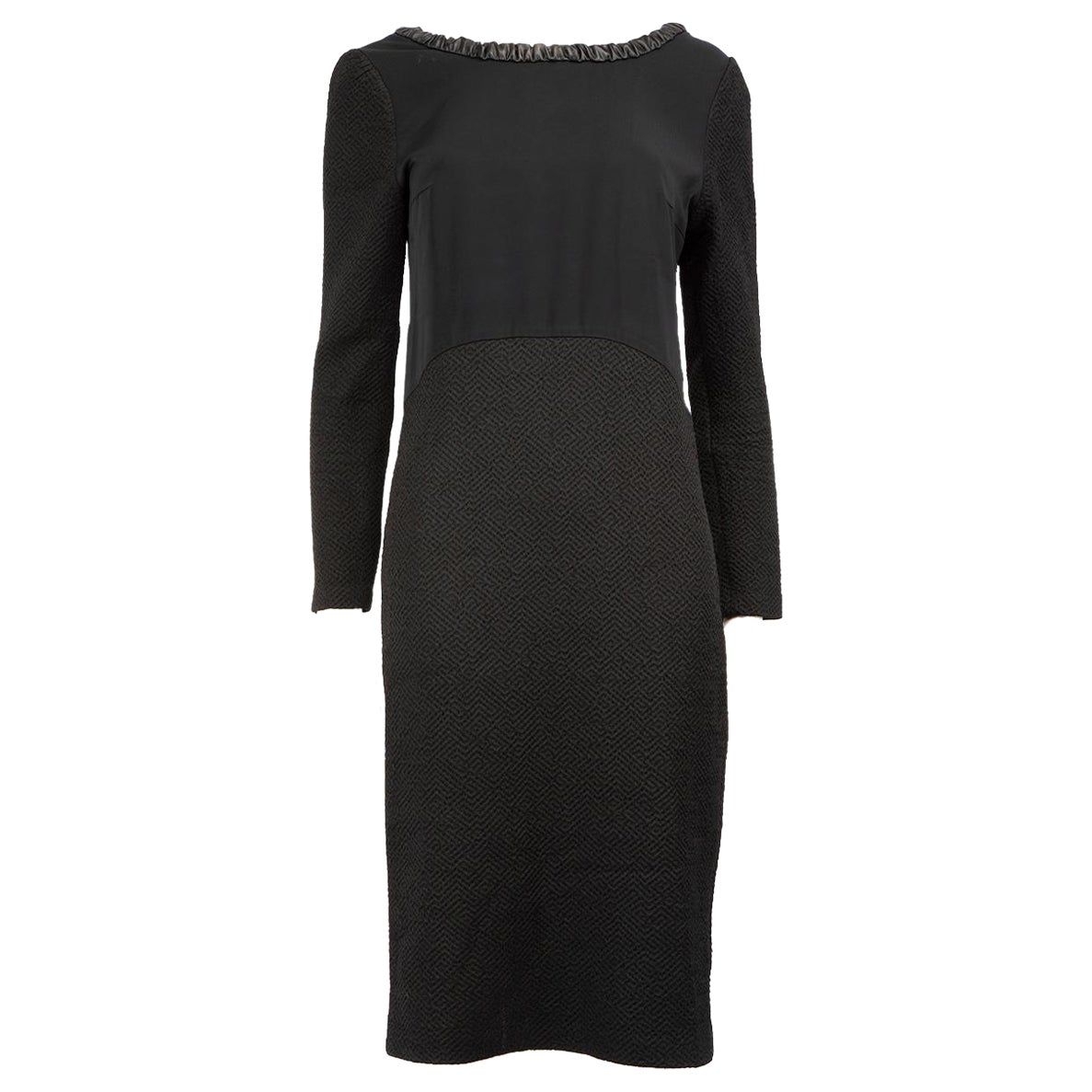 Maje Black Faux Leather Trim Long Sleeve Dress Size M For Sale