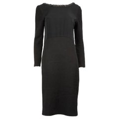 Maje Schwarzes langärmeliges Kleid mit Kunstlederbesatz Größe M