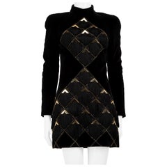 Balmain Vestido de terciopelo negro adornado con borlas Talla S