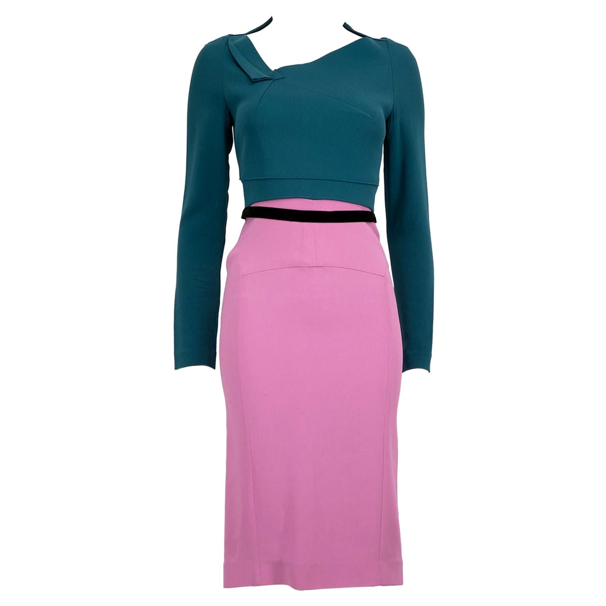 Roland Mouret - Vestito con scollo a V rosa e verde acqua - taglia S.I.V.A.