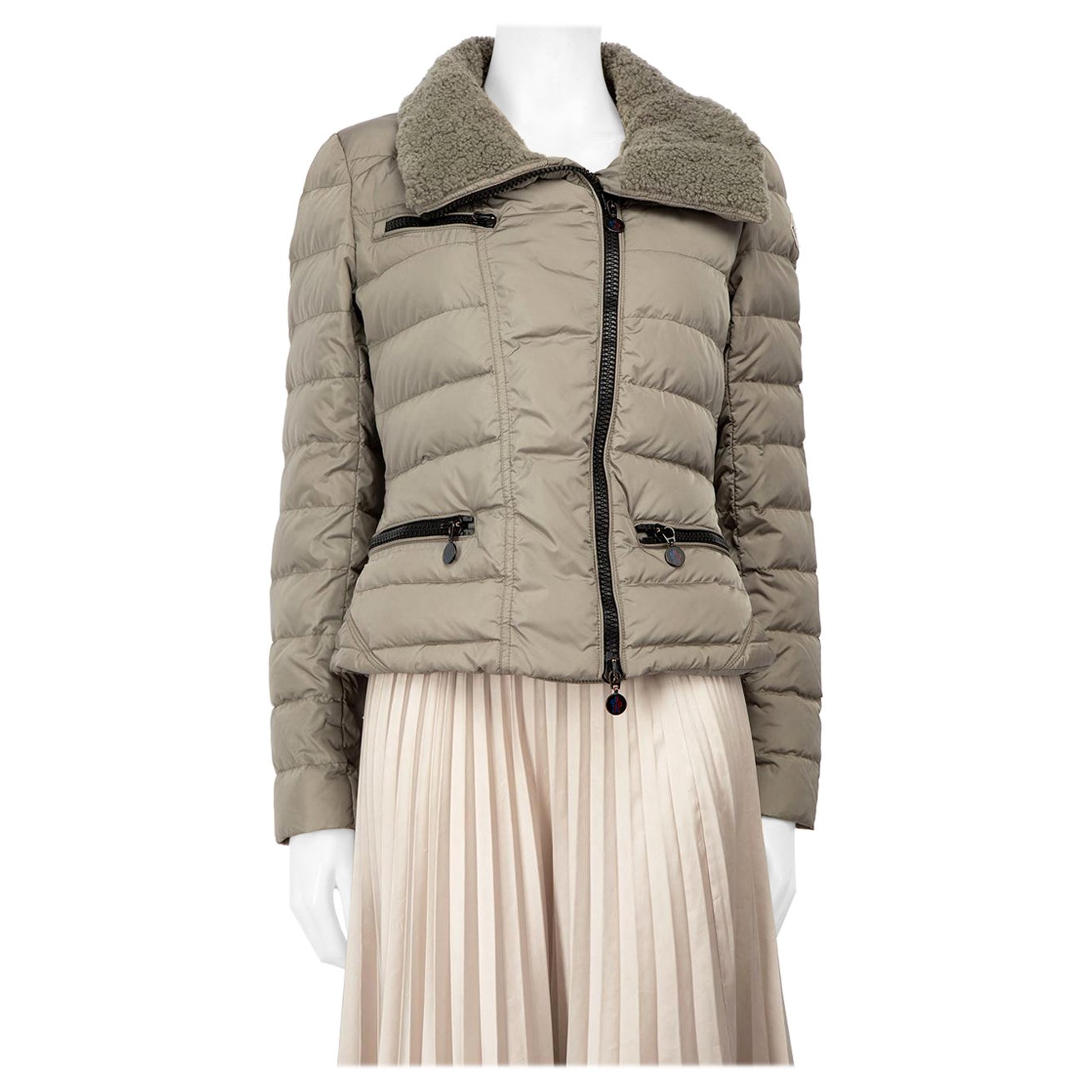 Moncler Grey Shearling Collar Down Coat Size XL