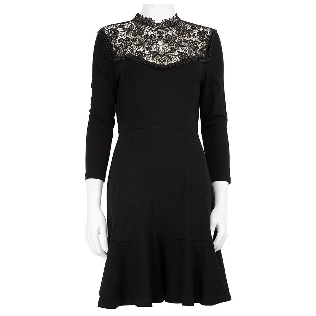 Erdem Black Broderie Detail Knee Length Dress Size L en vente