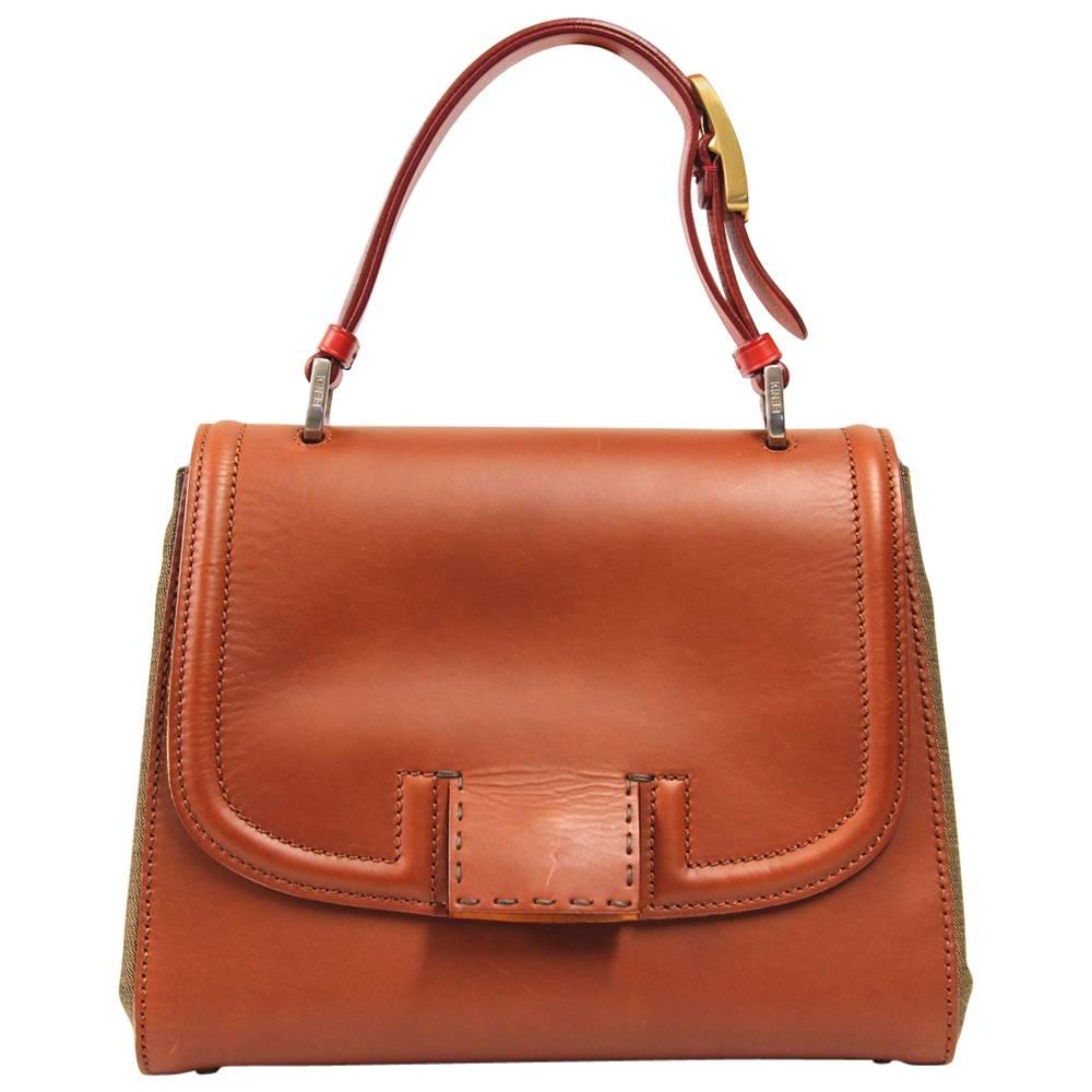 2000s Fendi "Silvana" Leather and Canvas Tote Bag