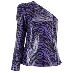 Stand Studio Purple Zebra Pattern One Shoulder Top Size M
