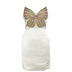 Terani Couture Robe blanche ornée de papillons, taille S