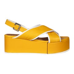 Clergerie Yellow Leather Platform Sandals Size IT 36.5