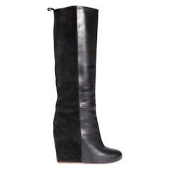 Céline Stivali con zeppa in pelle e camoscio nero misura IT 37,5