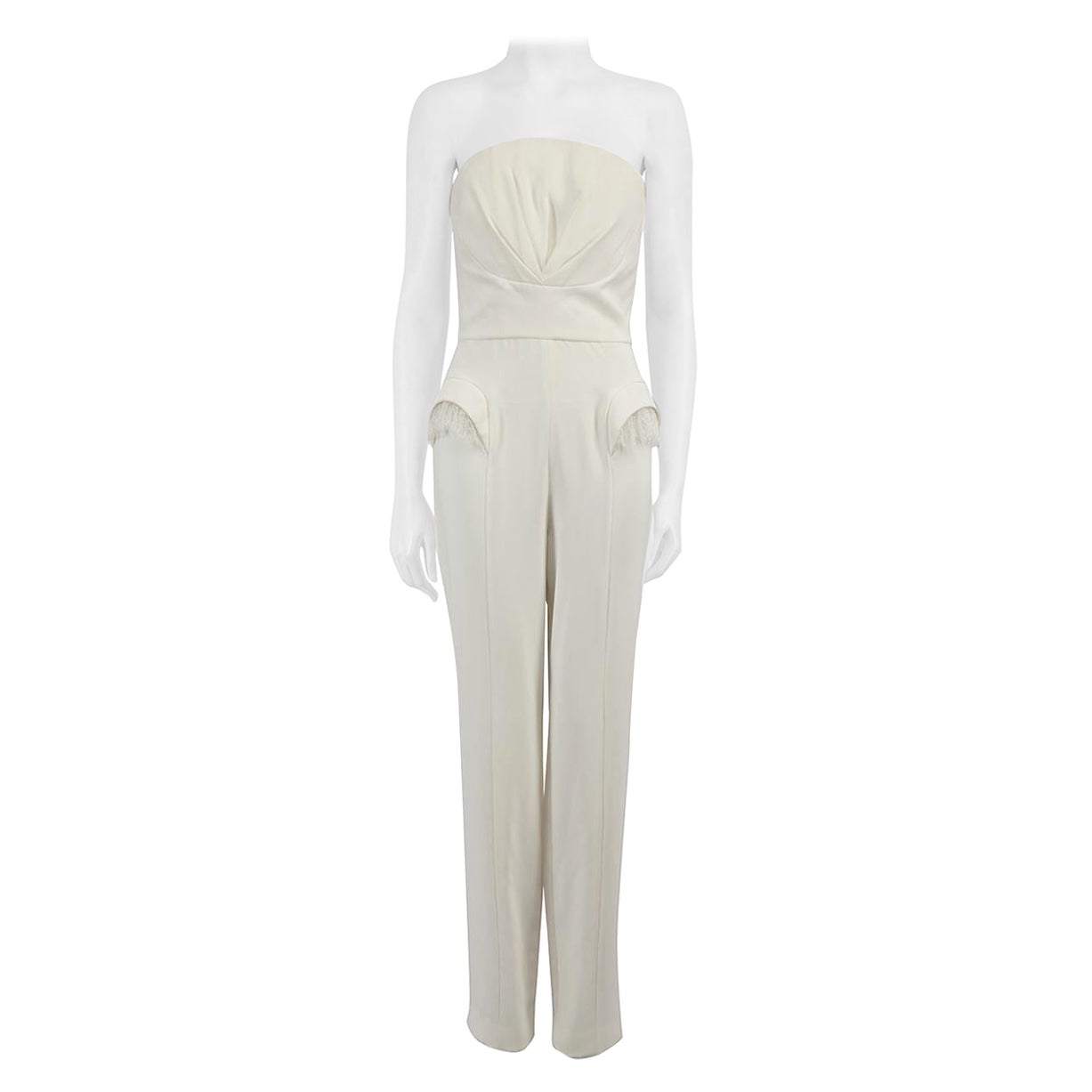Honayda White Strapless Lace Detail Jumpsuit Size S