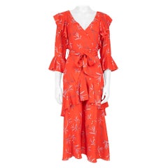 Borgo De Nor Red Flower Print Ruffle Trim Dress Size S
