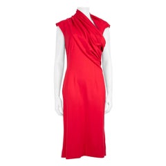 Oscar de la Renta Rotes drapiertes Midikleid mit Details Größe L