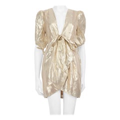 Alice McCall Gold Silk Mid Sleeve Front Tie Dress Size XS