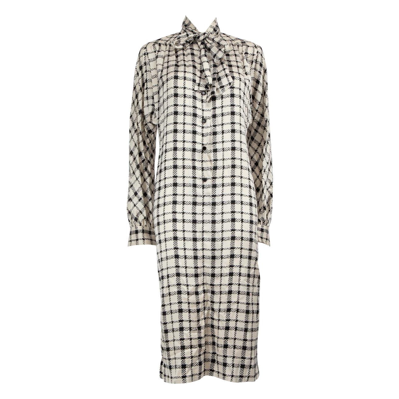 Céline Tartan Pattern Silk Neck Tie Dress Size XL
