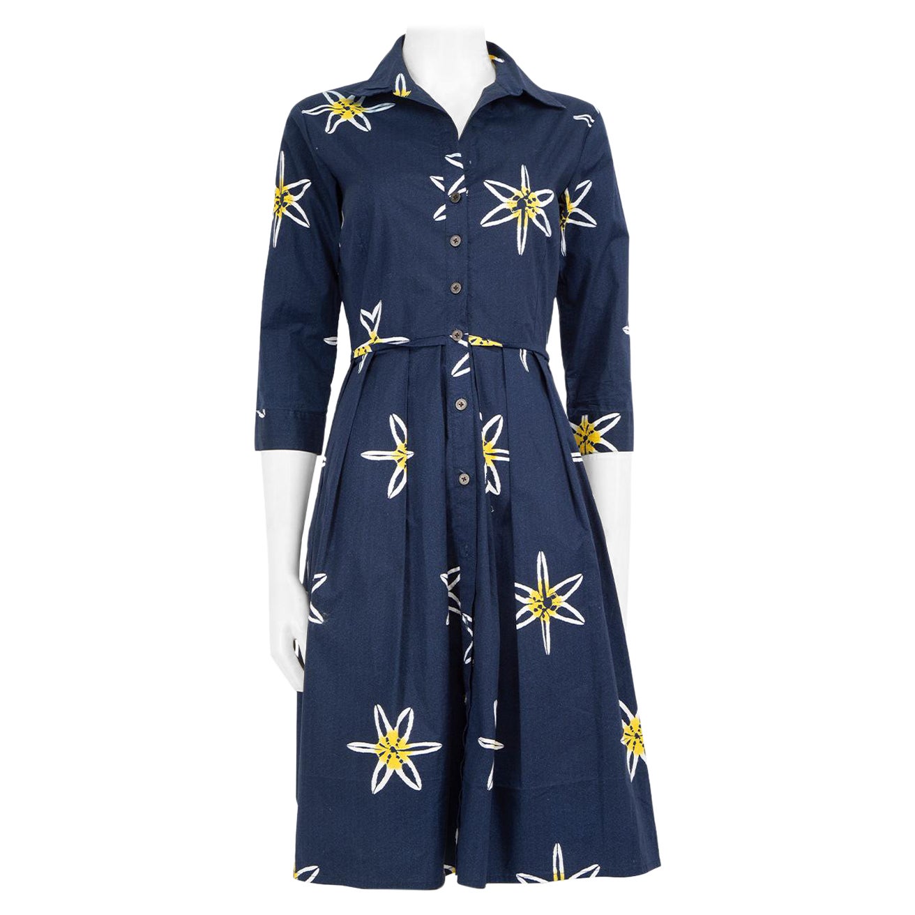 Samantha Sung Navy Floral Button Up Knee Length Dress Size S For Sale