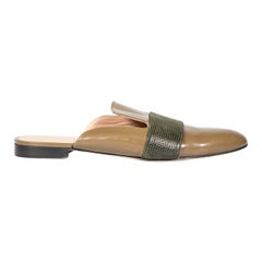 Dear Frances Khaki Patent Leather Mules Size IT 39