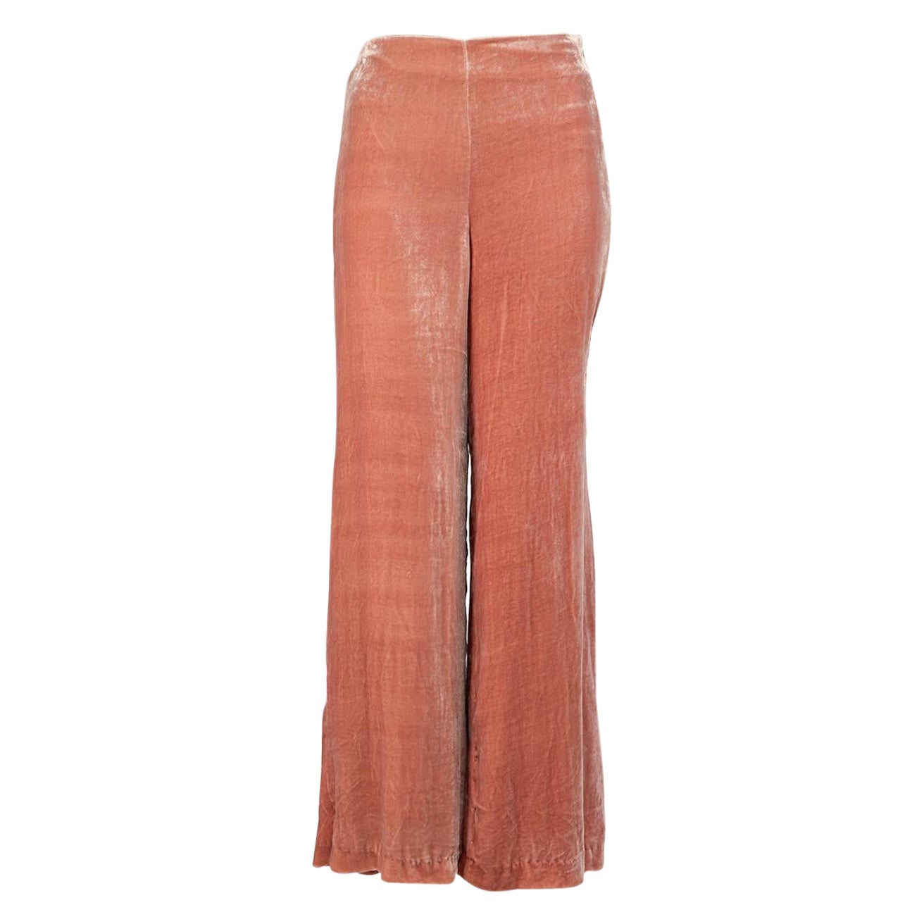 STAUD Pink Velvet Wild Leg Trousers Size XS For Sale