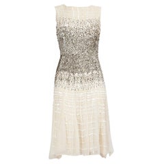 Oscar de la Renta Ecru Silk Ombré Sequin Knee Length Dress Size XXL
