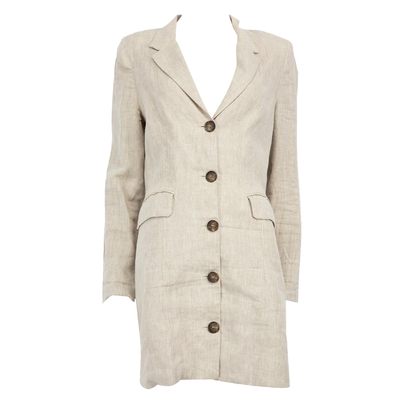 Reformation Beige Linen Buttoned Blazer Dress Size L For Sale