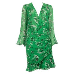 Veronica Beard Robe à manches longues à fleurs en soie verte, taille S